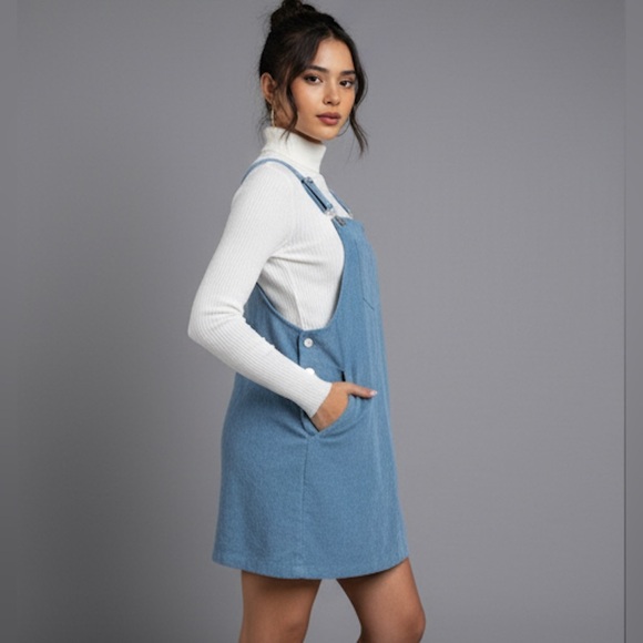 Pocket Patched Corduroy Overall Dress Blue - Picture 4 of 7